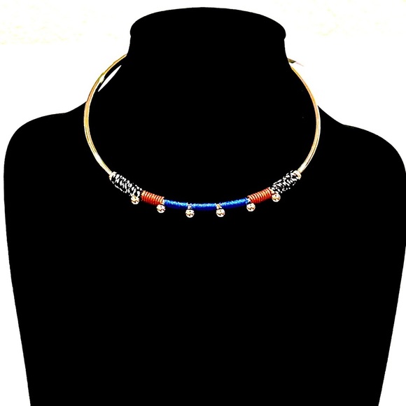Banana Republic Jewelry - BANANA REPUBLIC blue, brown, black & white wrapped gold collar necklace …